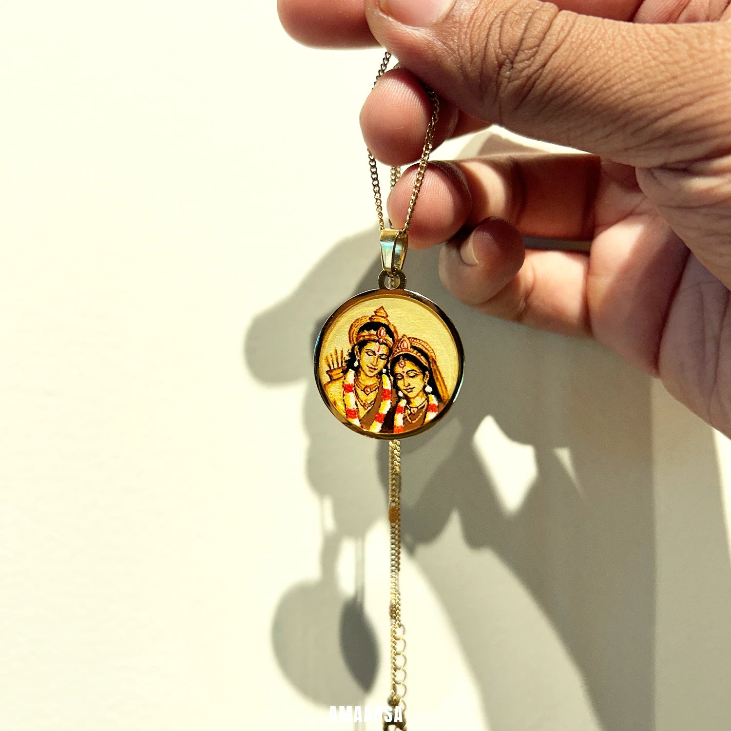 Ram Sita Hand-Painted Monochrome Pendant | Shree Ram Locket 18k Gold PVD plated
