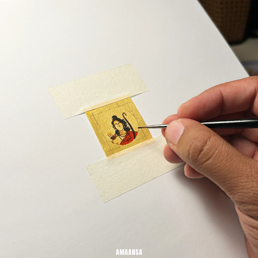 Shree Ram Vanvas Hand-Painted Pendant Semi-Colour | 18k Gold PVD Ram Navami Heirloom