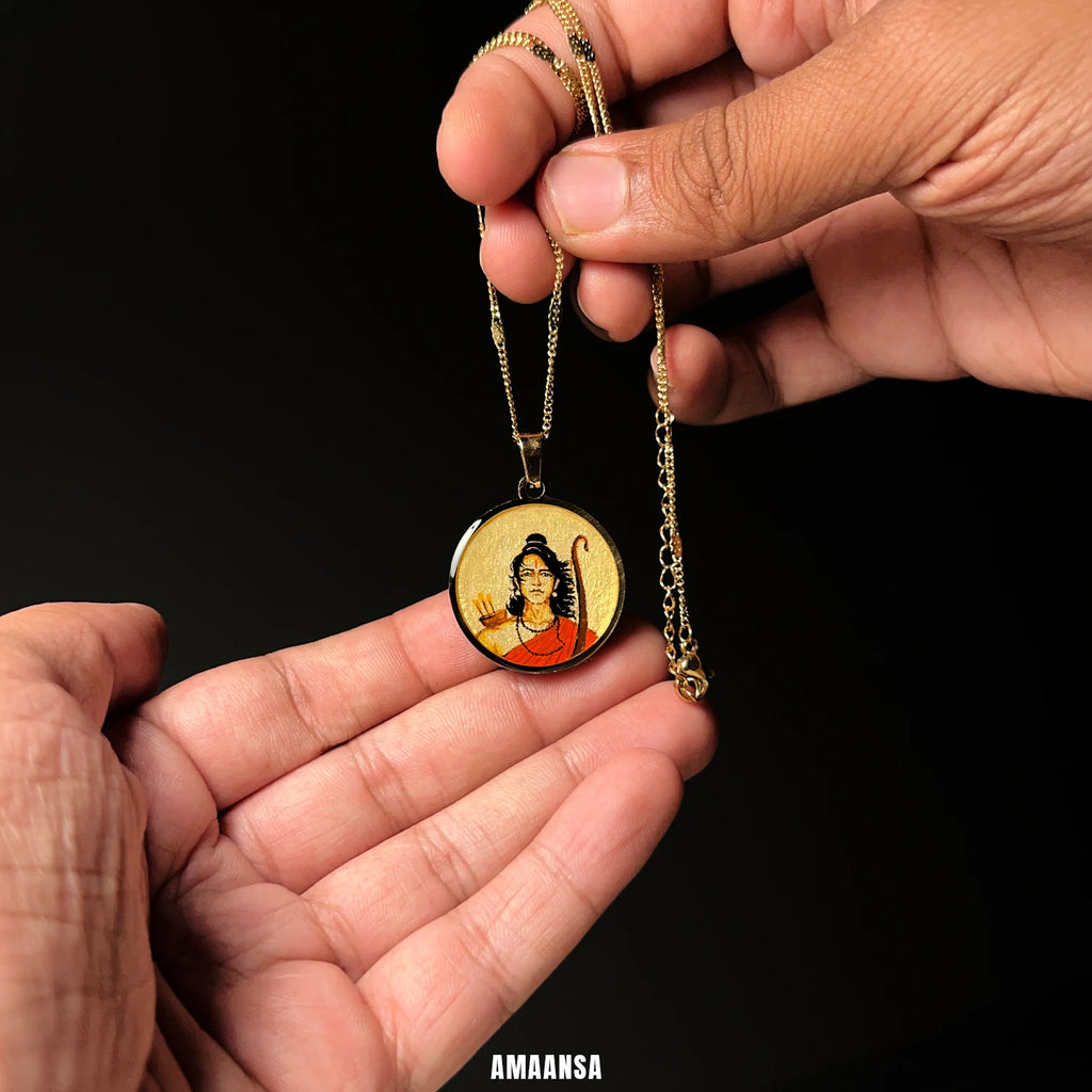 Shree Ram Vanvas Hand-Painted Pendant Semi-Colour | 18k Gold PVD Ram Navami Heirloom