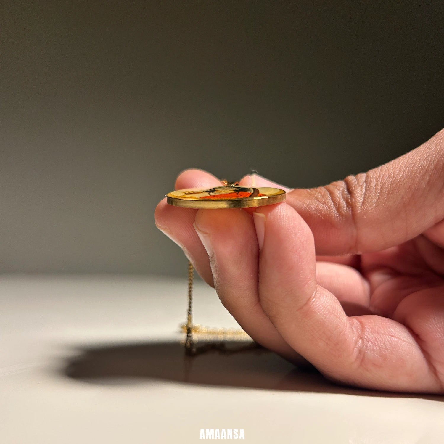 Shree Ram Vanvas Hand-Painted Pendant Semi-Colour | 18k Gold PVD Ram Navami Heirloom