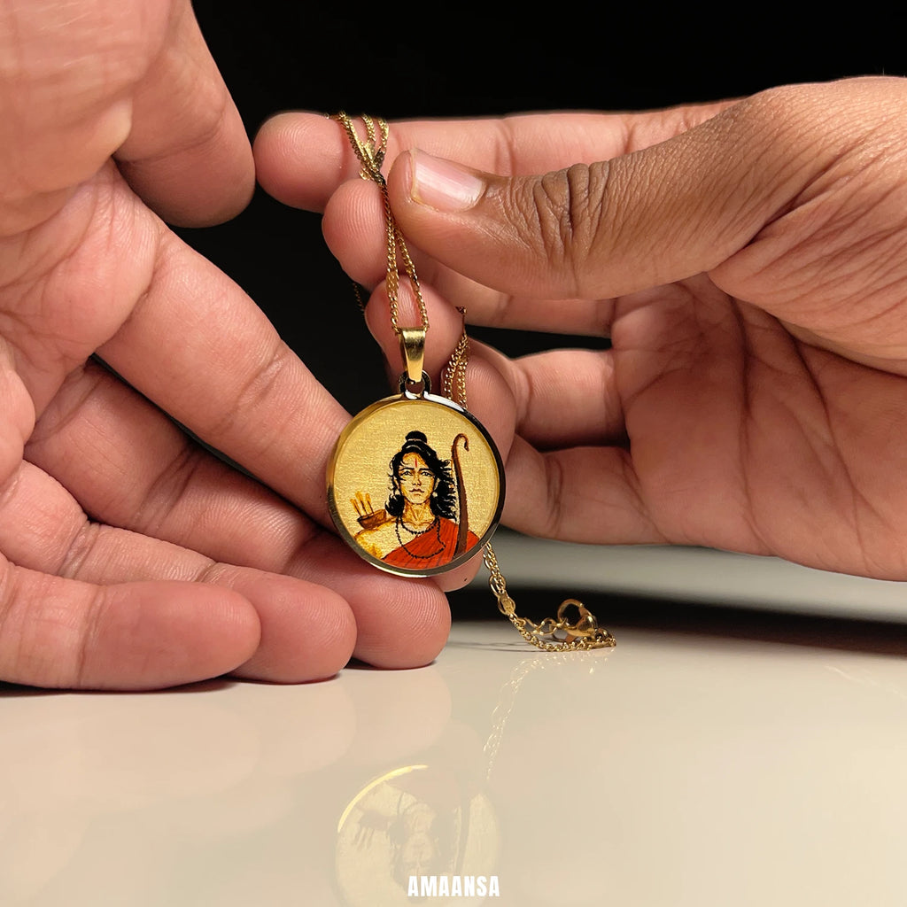 Shree Ram Vanvas Hand-Painted Pendant Semi-Colour | 18k Gold PVD Ram Navami Heirloom