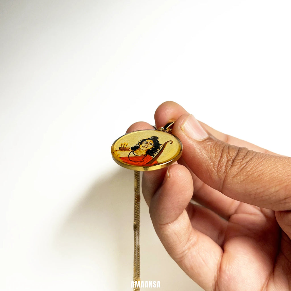Shree Ram Vanvas Hand-Painted Pendant Semi-Colour | 18k Gold PVD Ram Navami Heirloom