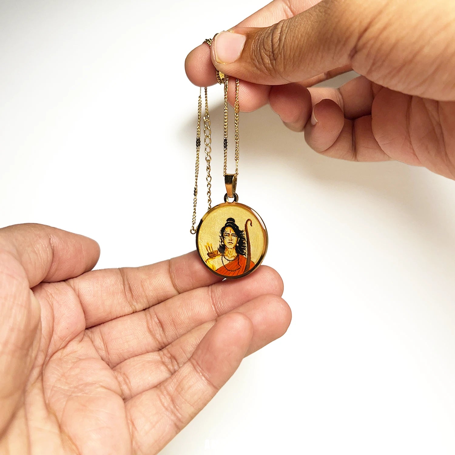 Shree Ram Vanvas Hand-Painted Pendant Semi-Colour | 18k Gold PVD Ram Navami Heirloom