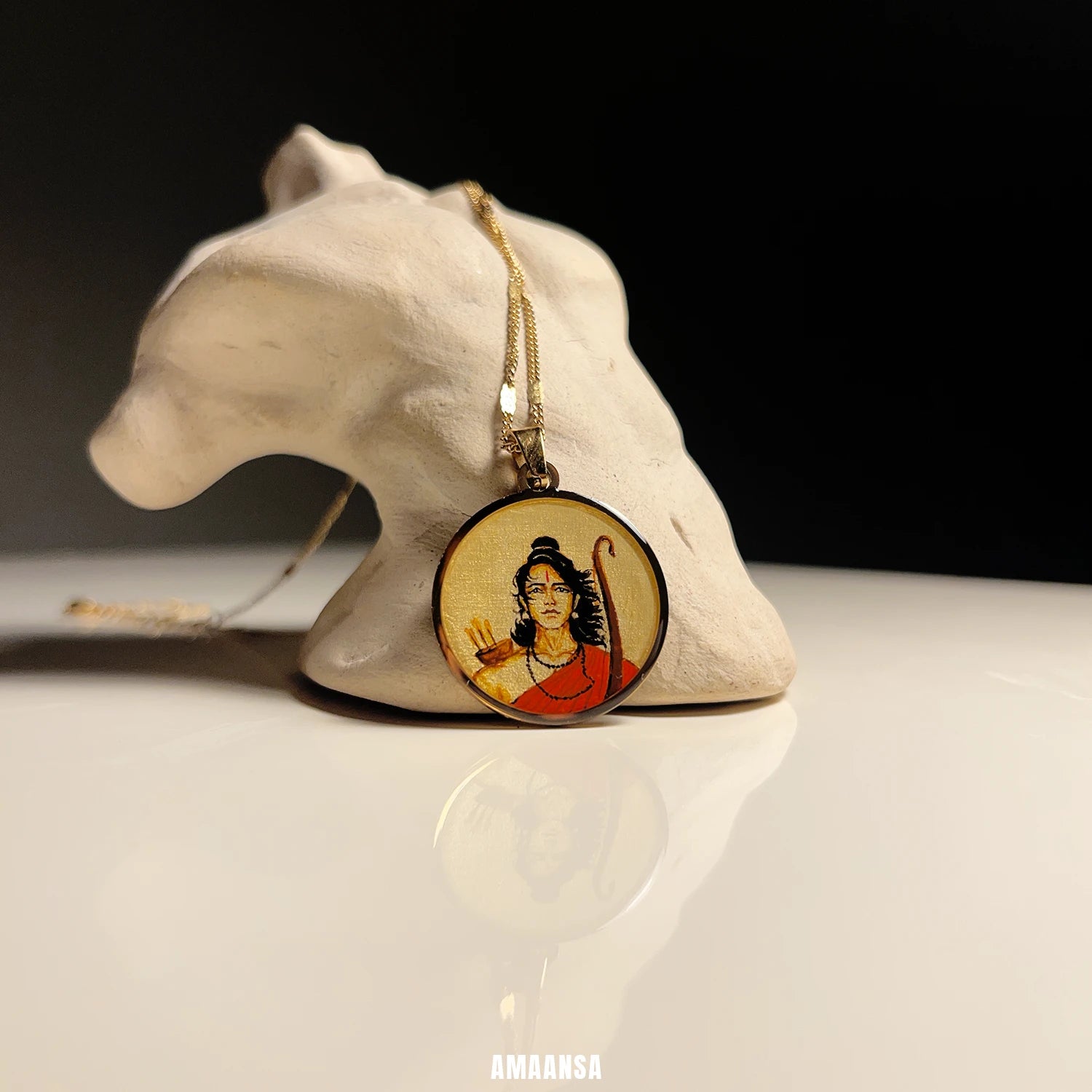 Shree Ram Vanvas Hand-Painted Pendant Semi-Colour | 18k Gold PVD Ram Navami Heirloom