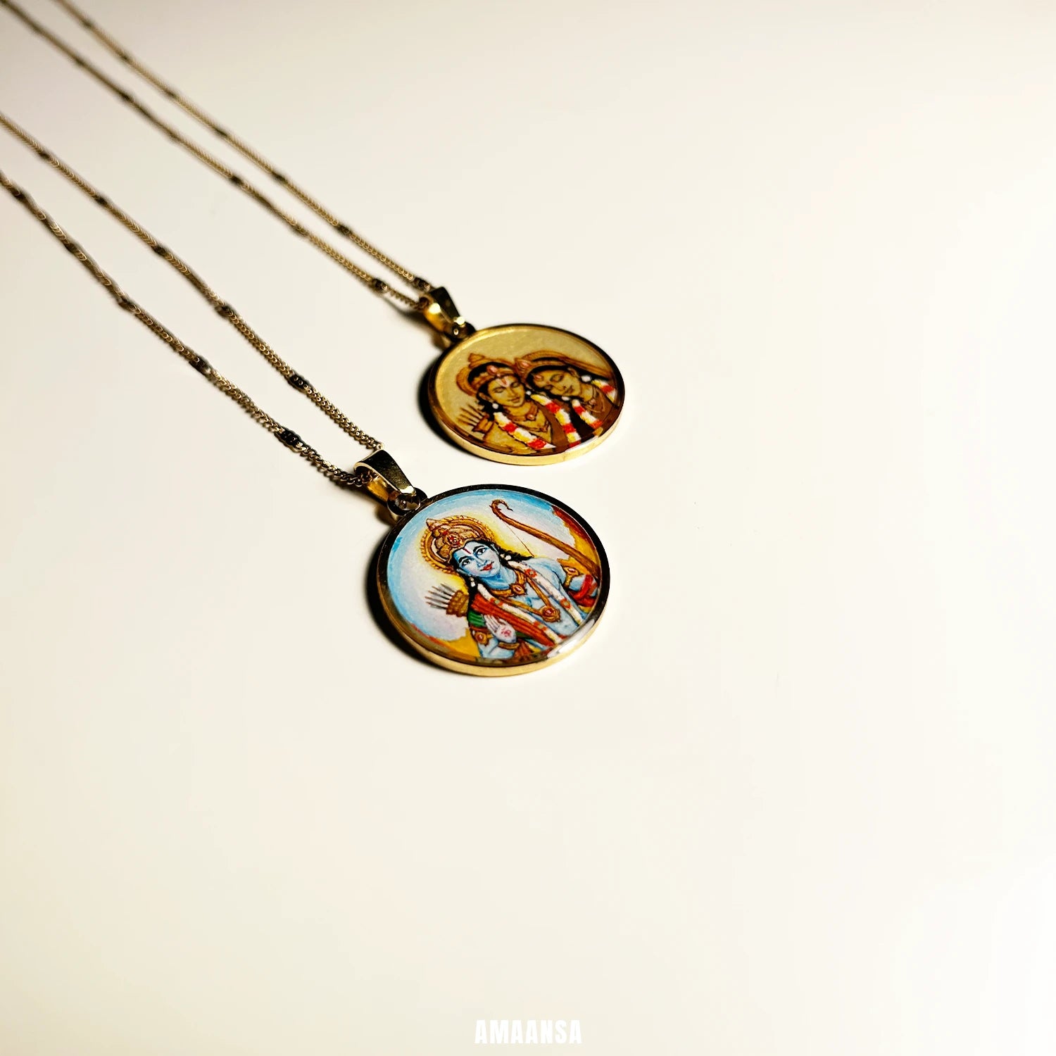 Shree Ram Hand-Painted Full Colour Pendant | Ram Navami Devotional Jewellery 18k Gold PVD Plated