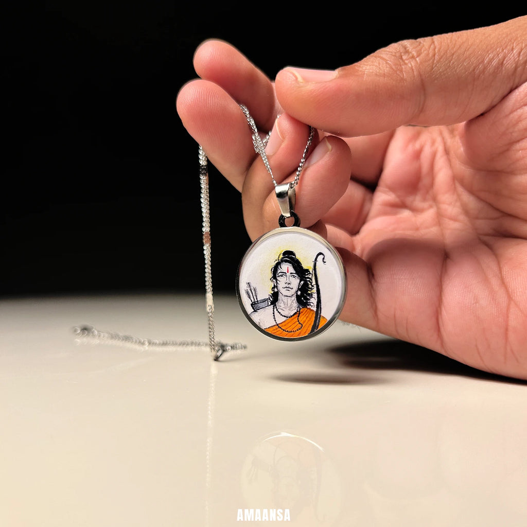Shree Ram Vanvas Silver-Tone Hand-Painted Pendant | Semi-Colour Ram Navami Jewellery