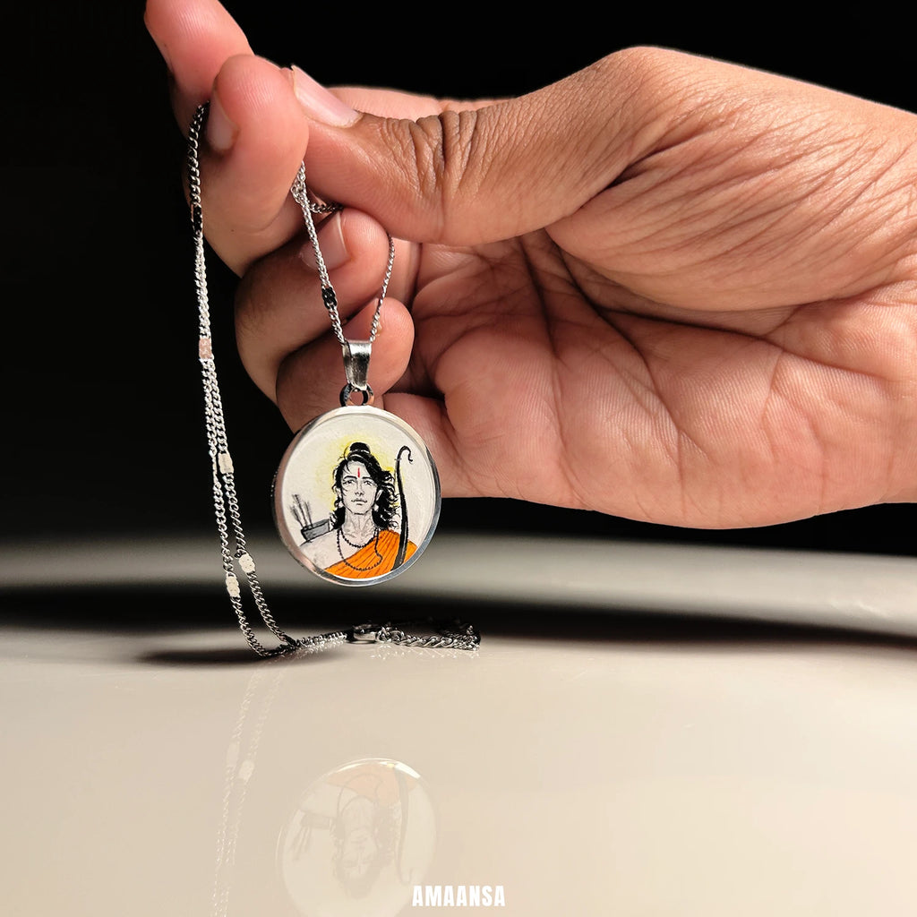Shree Ram Vanvas Silver-Tone Hand-Painted Pendant | Semi-Colour Ram Navami Jewellery