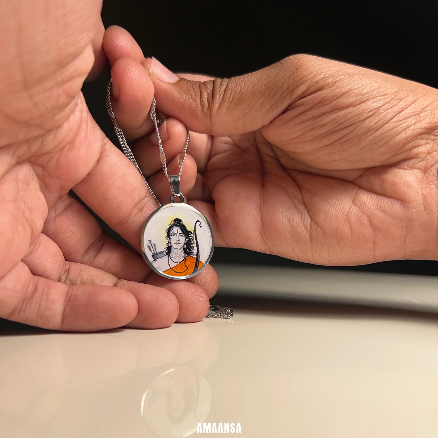 Shree Ram Vanvas Silver-Tone Hand-Painted Pendant | Semi-Colour Ram Navami Jewellery