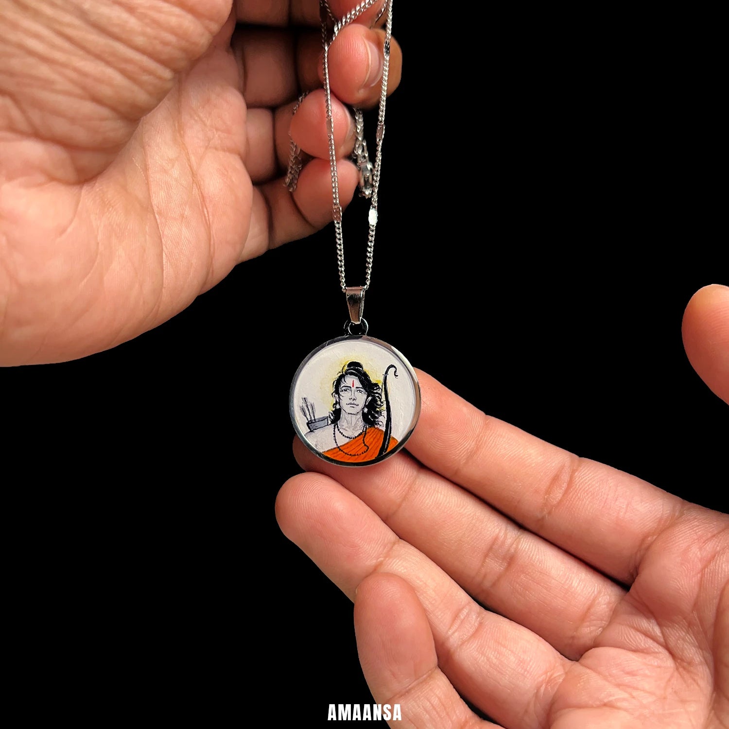 Shree Ram Vanvas Silver-Tone Hand-Painted Pendant | Semi-Colour Ram Navami Jewellery