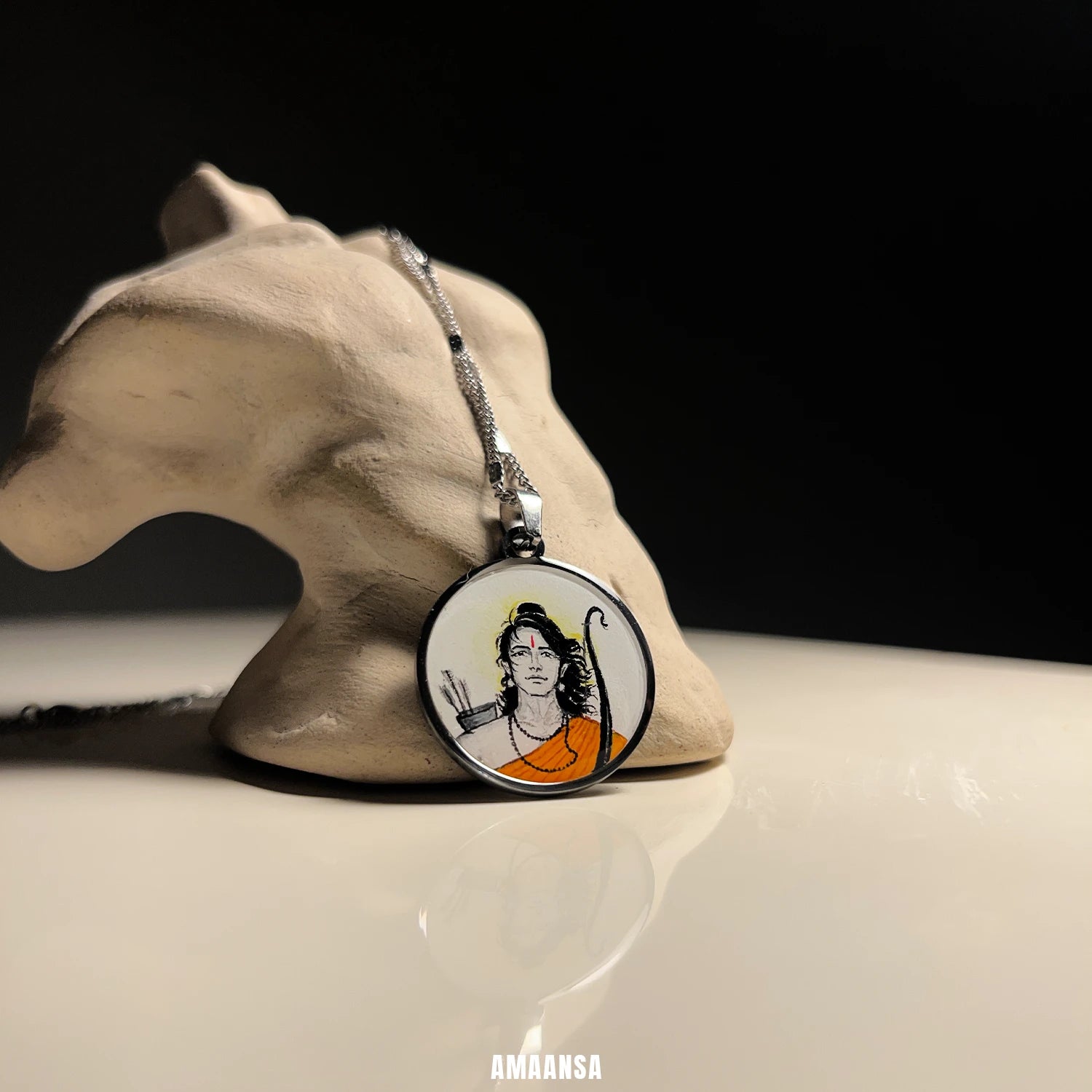 Shree Ram Vanvas Silver-Tone Hand-Painted Pendant | Semi-Colour Ram Navami Jewellery