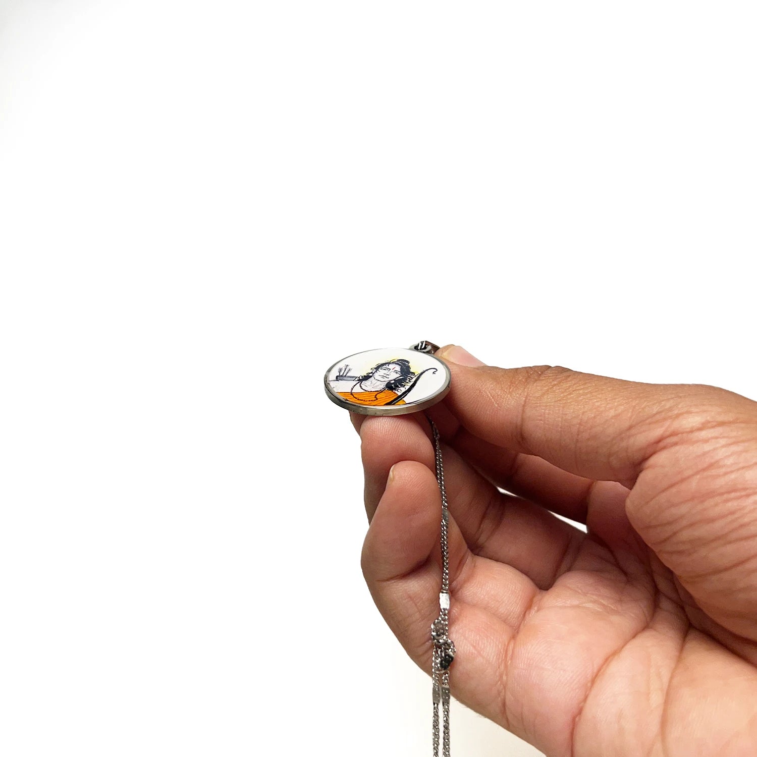 Shree Ram Vanvas Silver-Tone Hand-Painted Pendant | Semi-Colour Ram Navami Jewellery