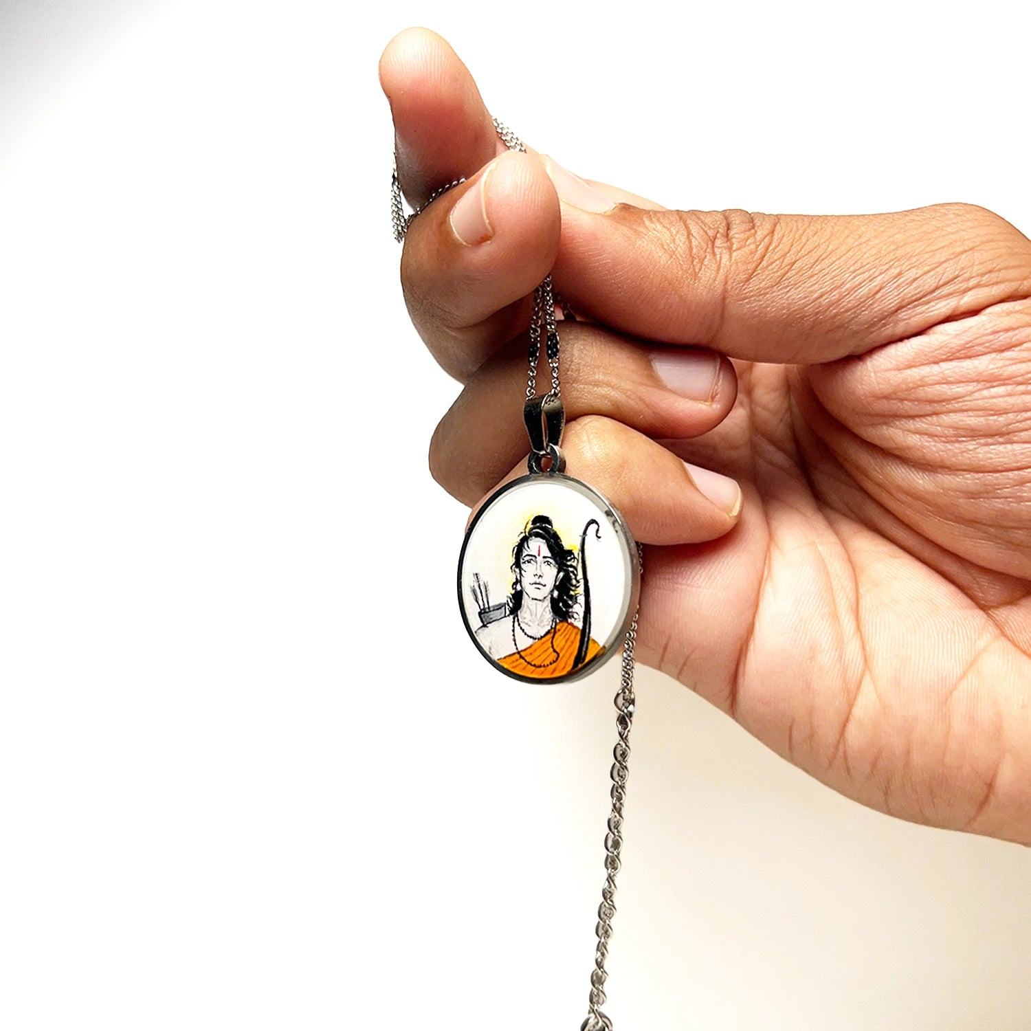 Shree Ram Vanvas Silver-Tone Hand-Painted Pendant | Semi-Colour Ram Navami Jewellery