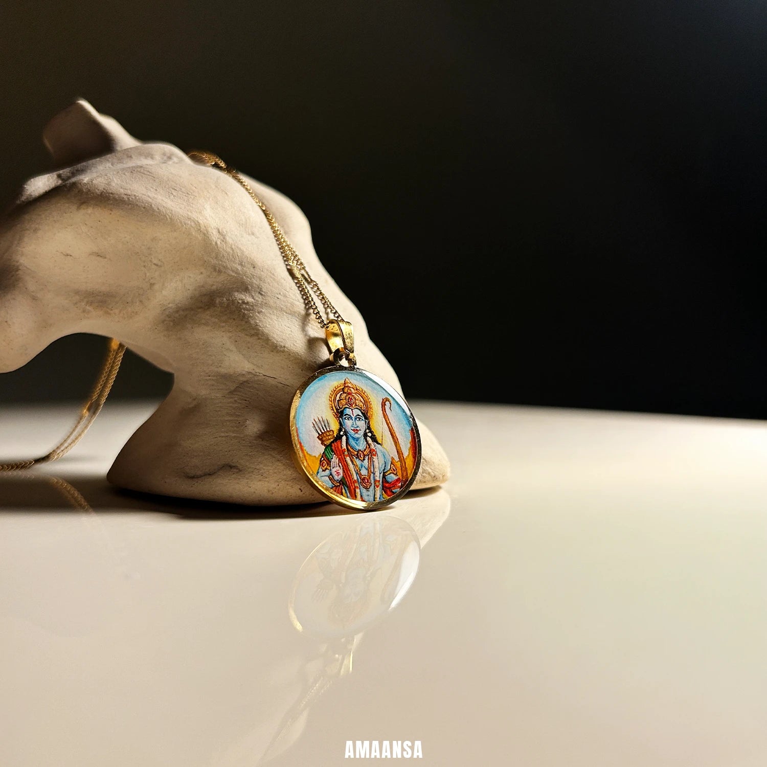 Shree Ram Hand-Painted Full Colour Pendant | Ram Navami Devotional Jewellery 18k Gold PVD Plated