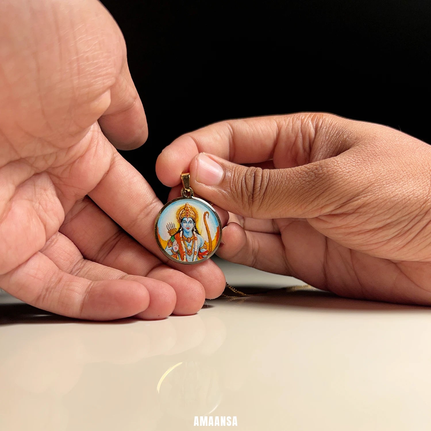 Shree Ram Hand-Painted Full Colour Pendant | Ram Navami Devotional Jewellery 18k Gold PVD Plated