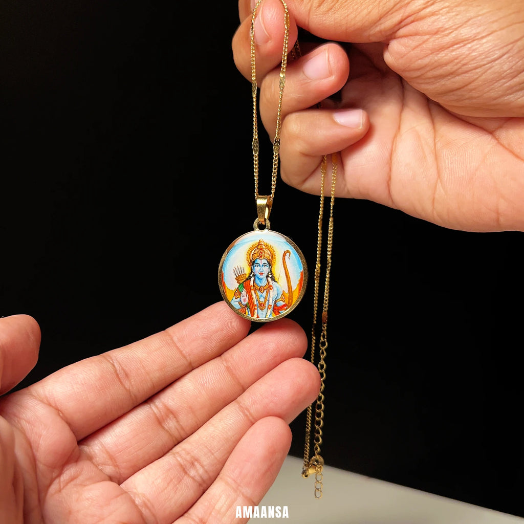 Shree Ram Hand-Painted Full Colour Pendant | Ram Navami Devotional Jewellery 18k Gold PVD Plated