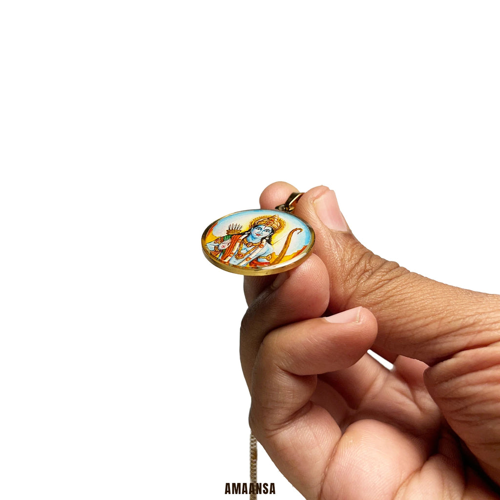 Shree Ram Hand-Painted Full Colour Pendant | Ram Navami Devotional Jewellery 18k Gold PVD Plated