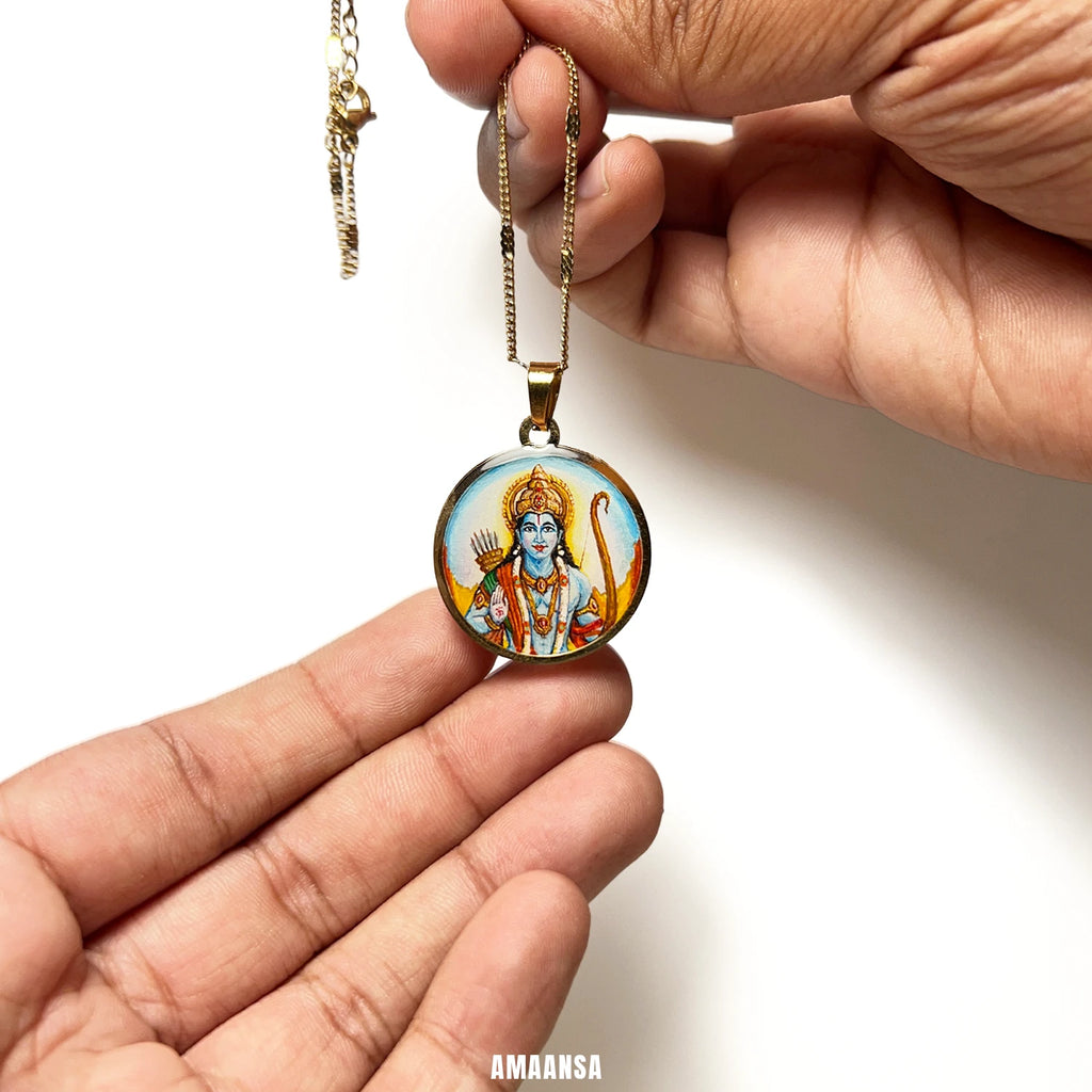 Shree Ram Hand-Painted Full Colour Pendant | Ram Navami Devotional Jewellery 18k Gold PVD Plated