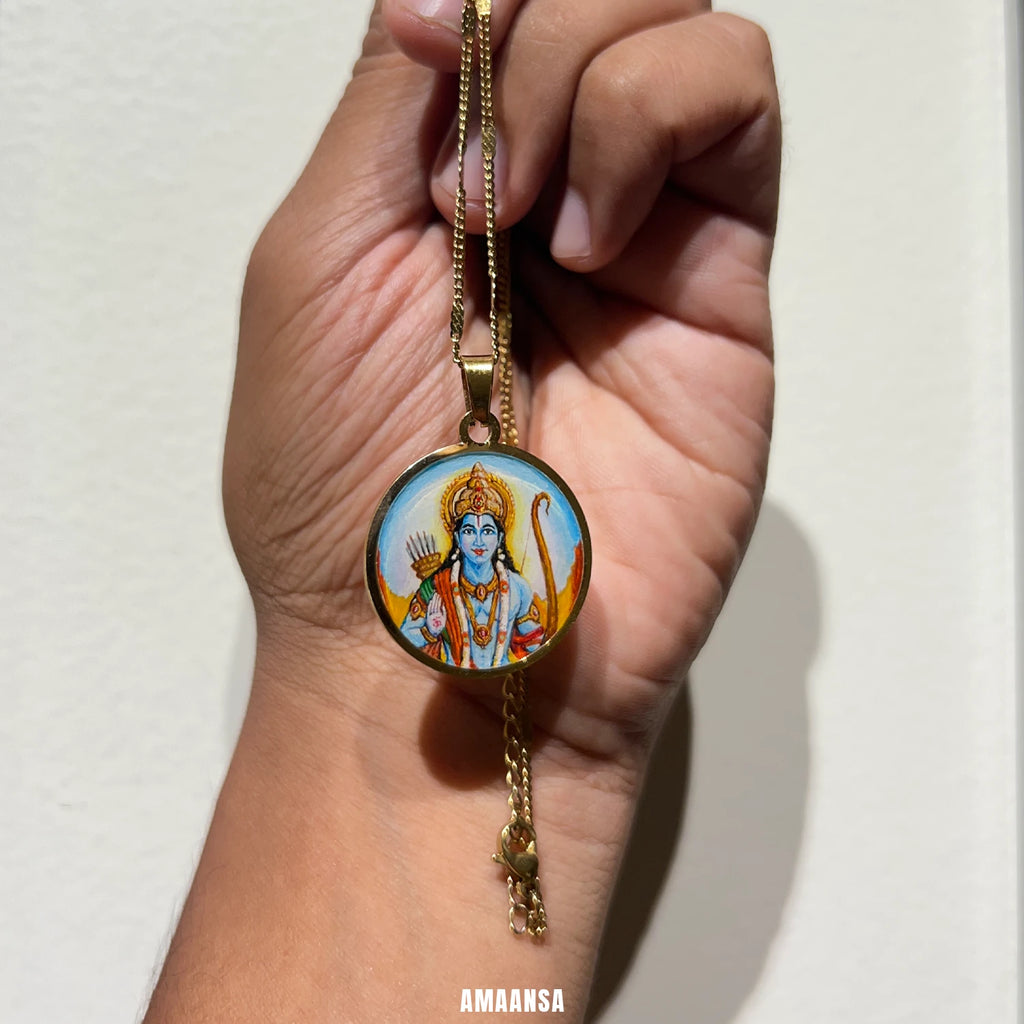 Shree Ram Hand-Painted Full Colour Pendant | Ram Navami Devotional Jewellery 18k Gold PVD Plated
