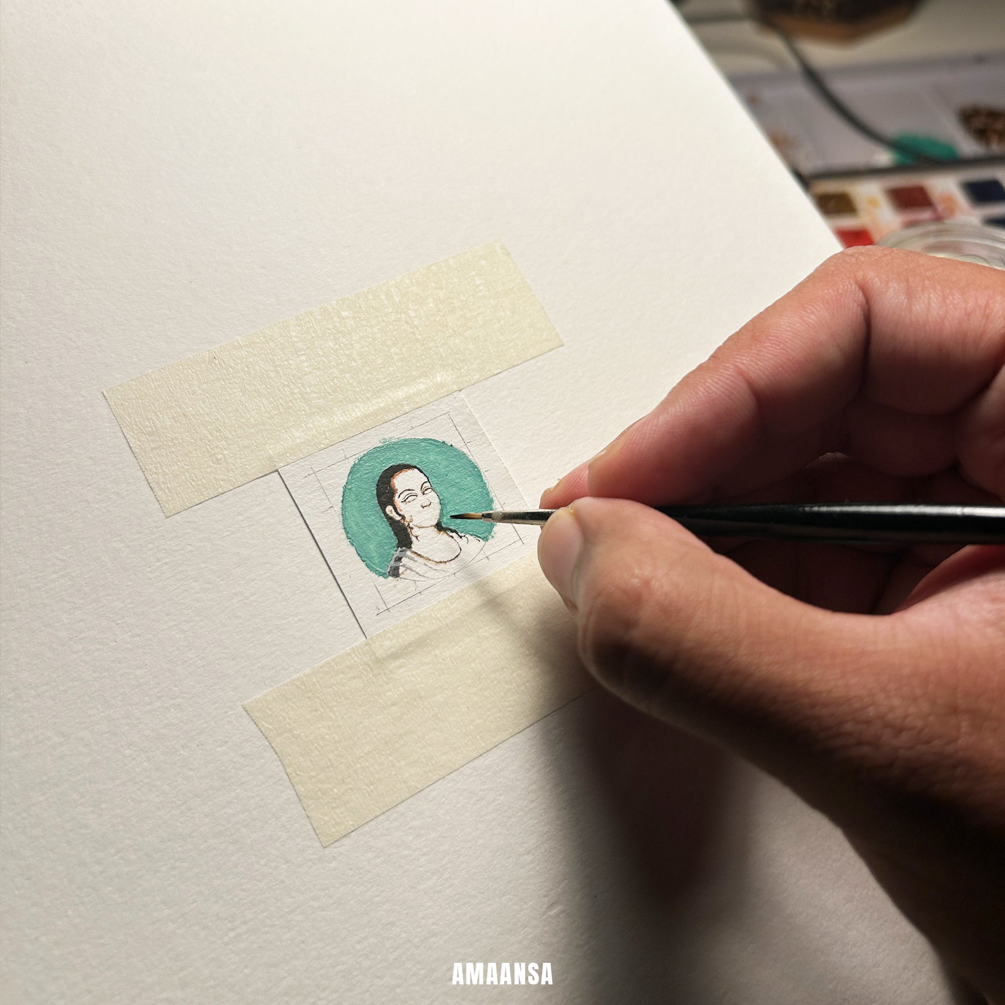 Swami Vallabhacharya Miniature Portrait Pendant- HandPainted , 18k Gold PVD , full coloured