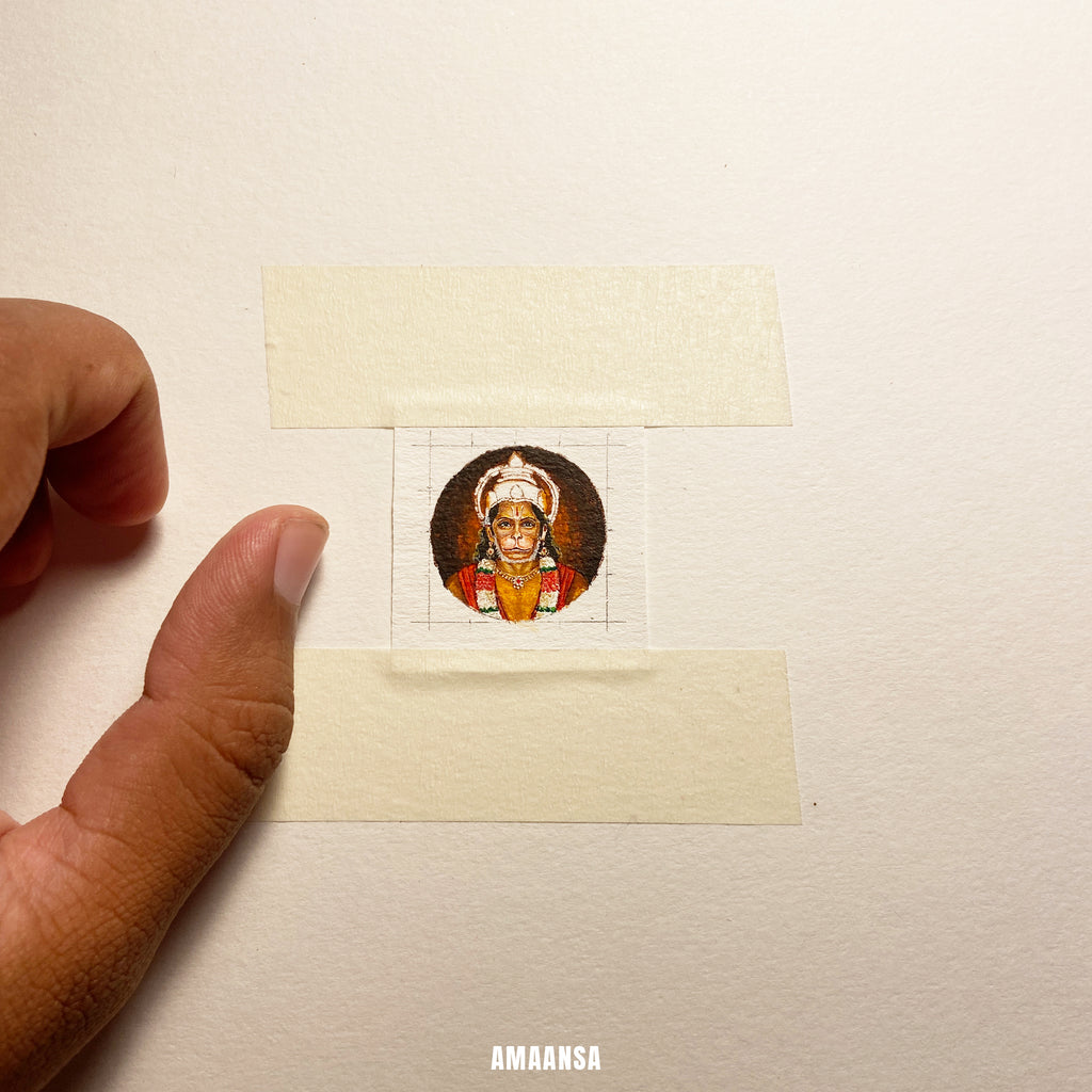 Hanumanji Miniature Portrait Pendant- HandPainted , 18k Gold PVD , full coloured