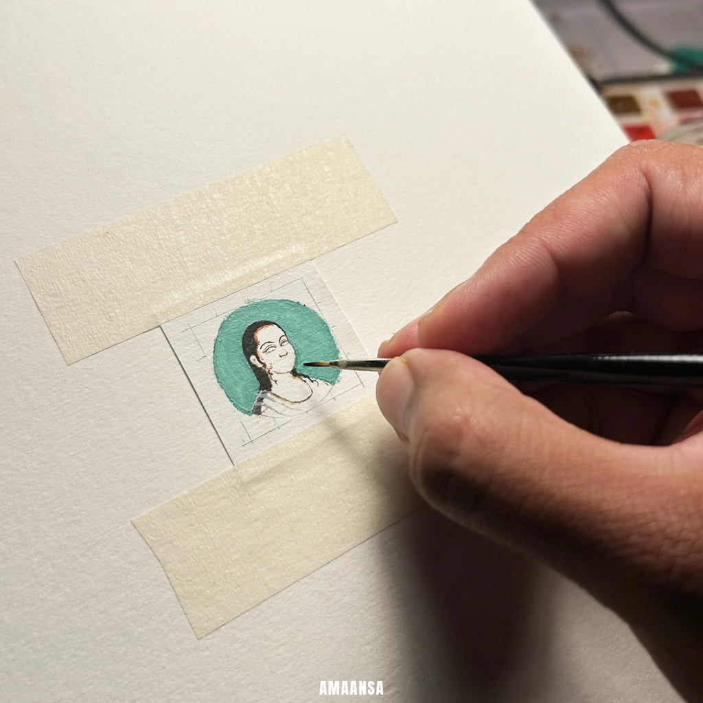 Swami Vallabhacharya Miniature Portrait Pendant- HandPainted , 18k Gold PVD , full coloured