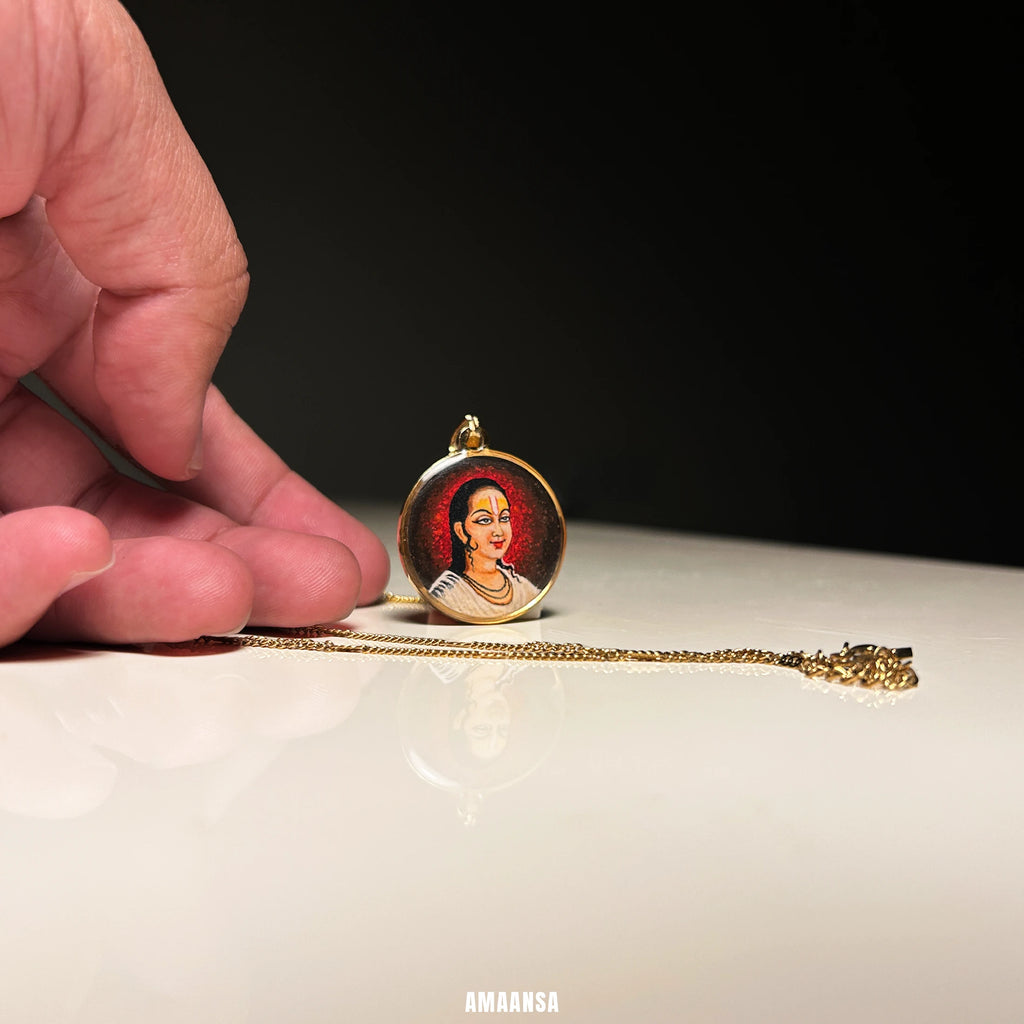 Swami Vallabhacharya Miniature Portrait Pendant- HandPainted , 18k Gold PVD , full coloured
