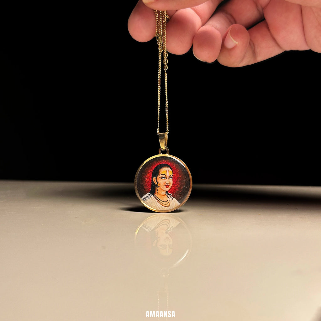 Swami Vallabhacharya Miniature Portrait Pendant- HandPainted , 18k Gold PVD , full coloured