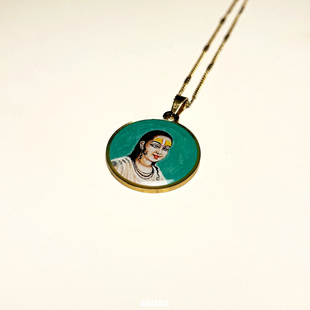 Swami Vallabhacharya Miniature Portrait Pendant- HandPainted , 18k Gold PVD , full coloured