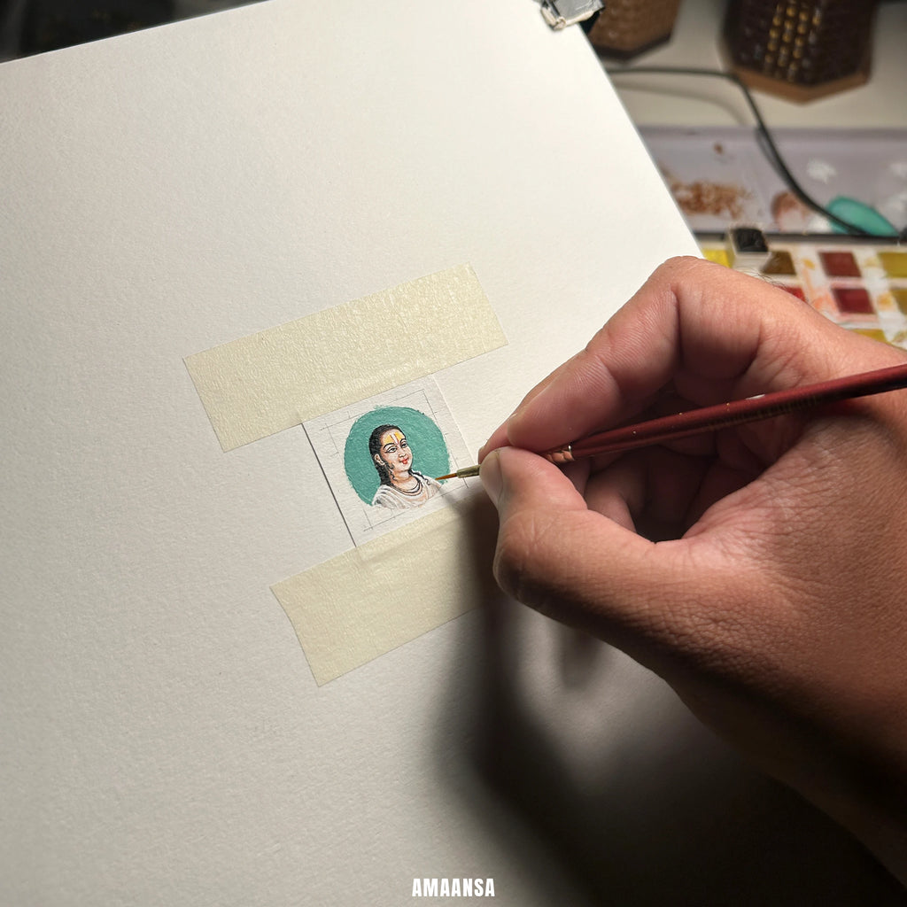 Swami Vallabhacharya Miniature Portrait Pendant- HandPainted , 18k Gold PVD , full coloured