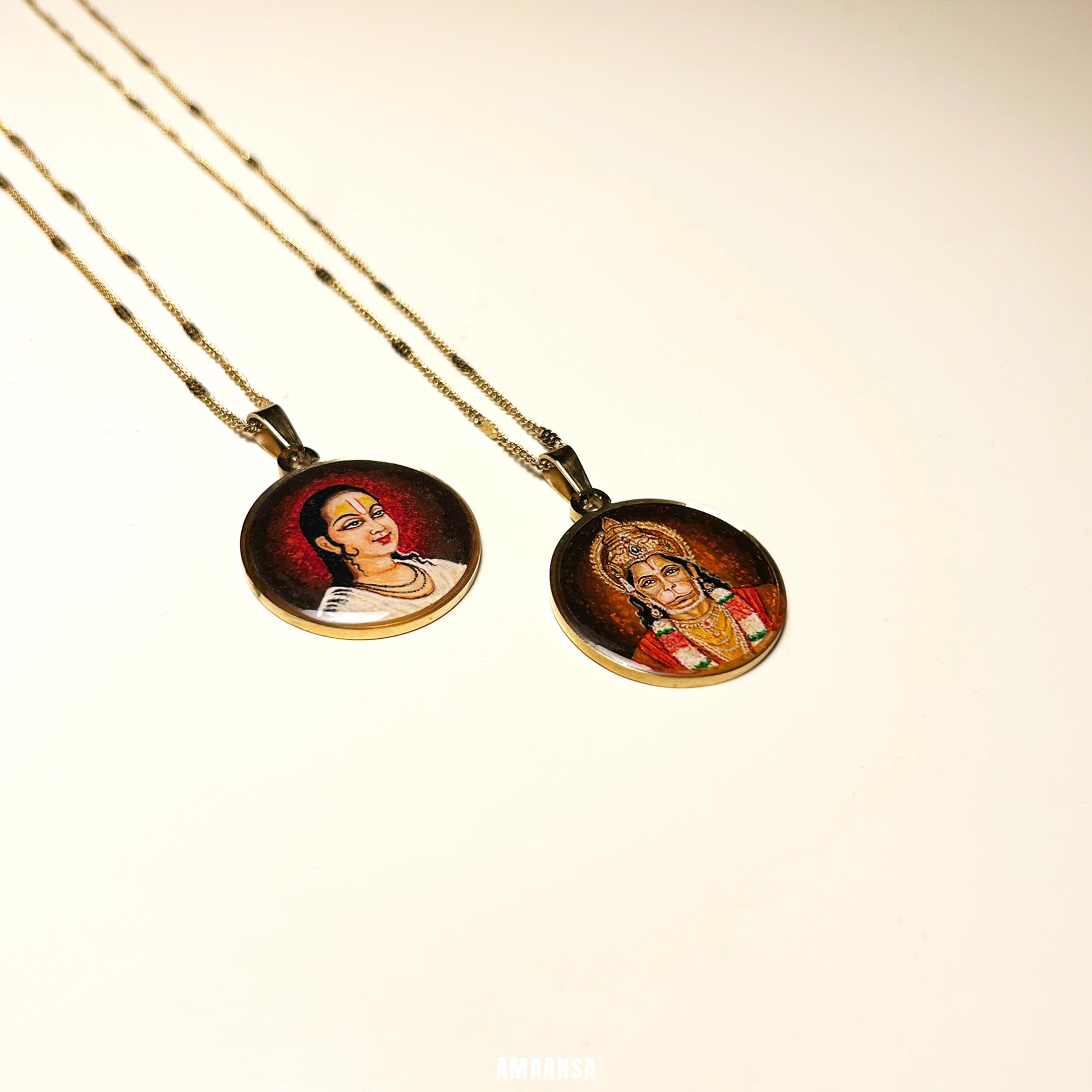 Swami Vallabhacharya Miniature Portrait Pendant- HandPainted , 18k Gold PVD , full coloured