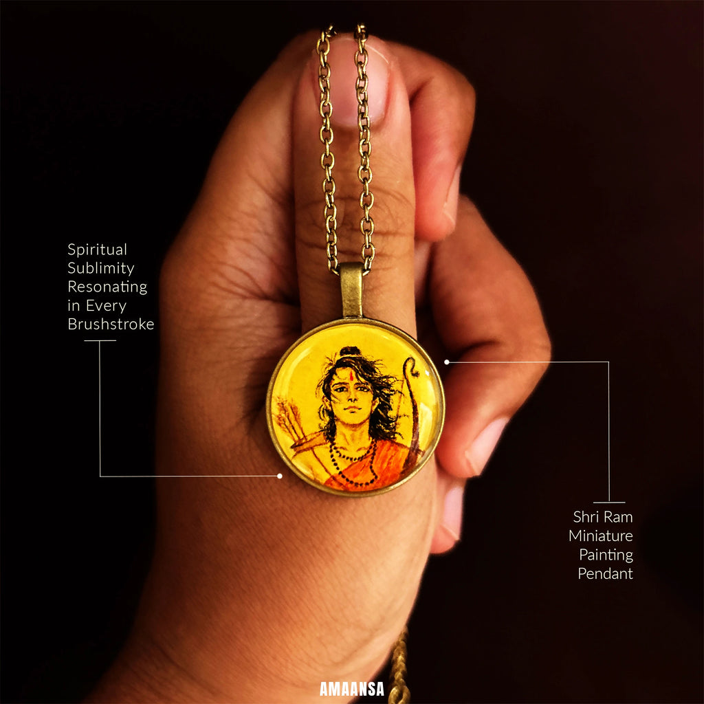 Hand-Painted Lord Ram Miniature Painting Pendant [Vintage base].
