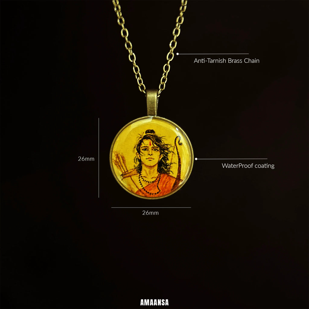 Hand-Painted Lord Ram Miniature Painting Pendant [Vintage base].