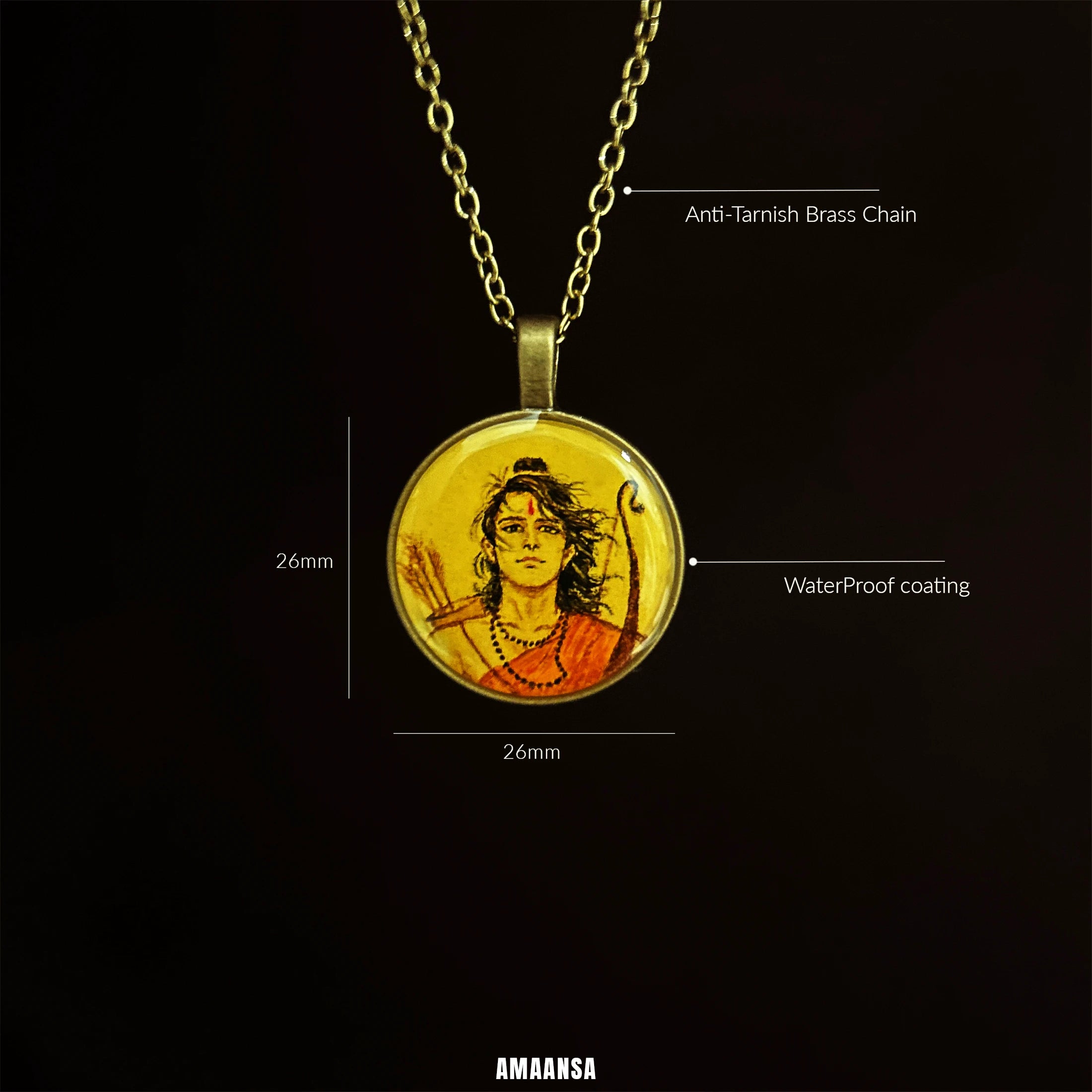 Hand-Painted Lord Ram Miniature Painting Pendant [Vintage base].