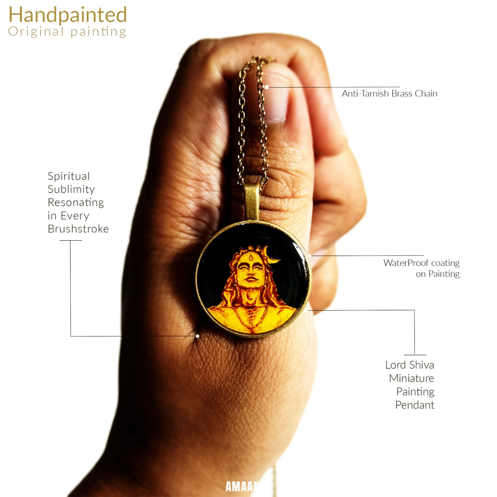 Hand-Painted Lord Shiva Miniature Painting Pendant.