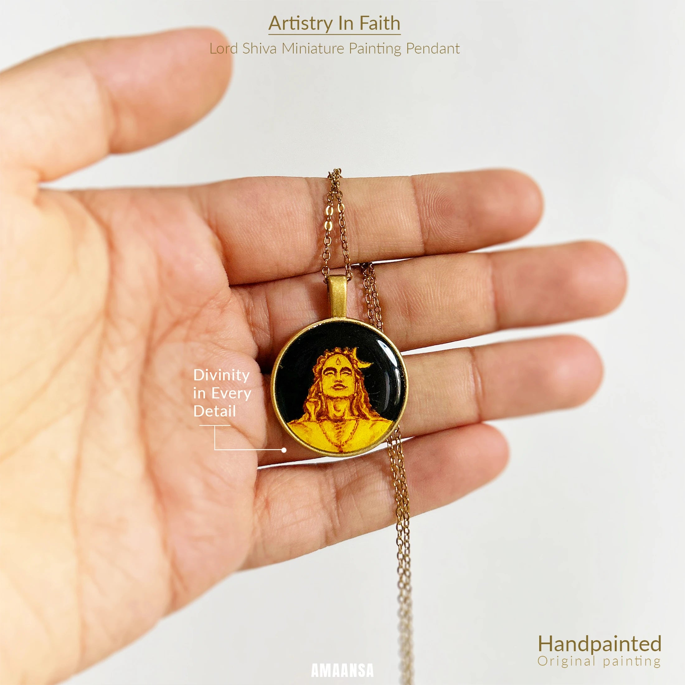 Hand-Painted Lord Shiva Miniature Painting Pendant.