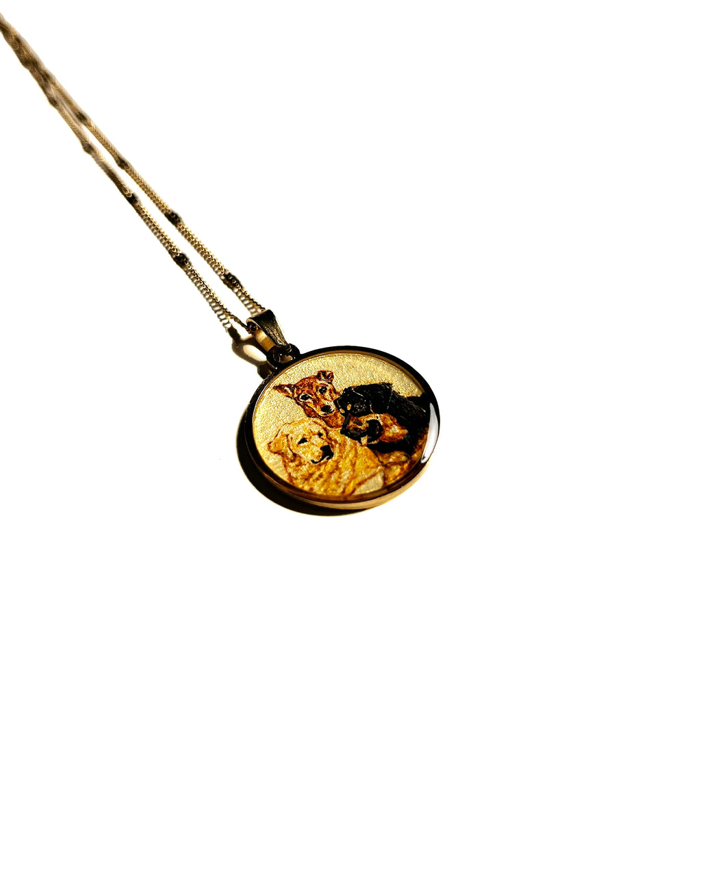 3 face Custom Pet Portrait Pendant Premium 18k gold plated - Handpainted Miniature Art