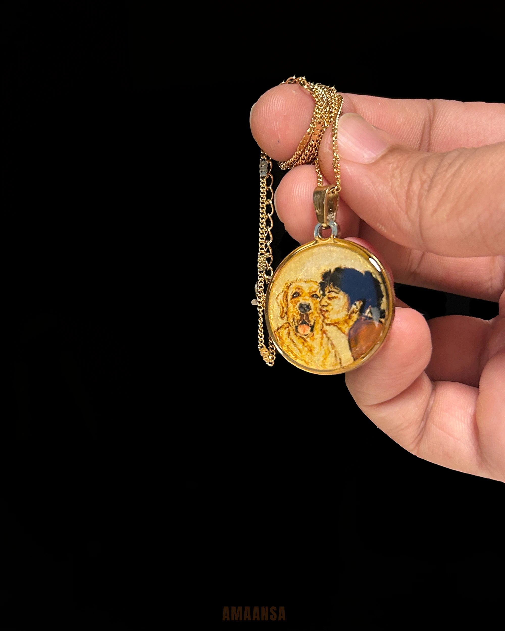 Custom Pet Portrait Pendant Premium 18k gold plated - Handpainted Miniature Art
