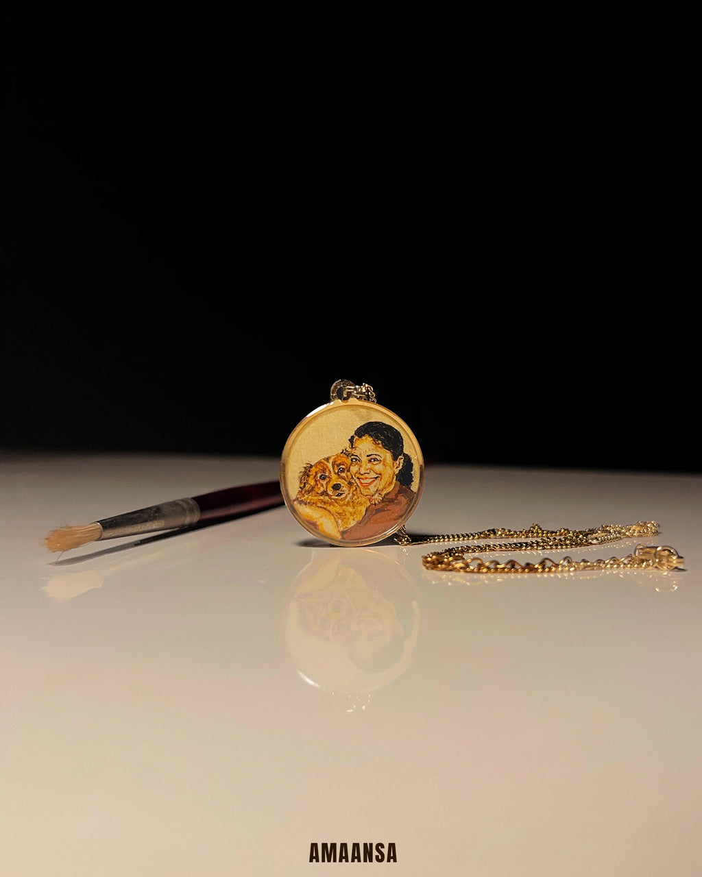 Custom Pet Portrait Pendant Premium 18k gold plated - Handpainted Miniature Art