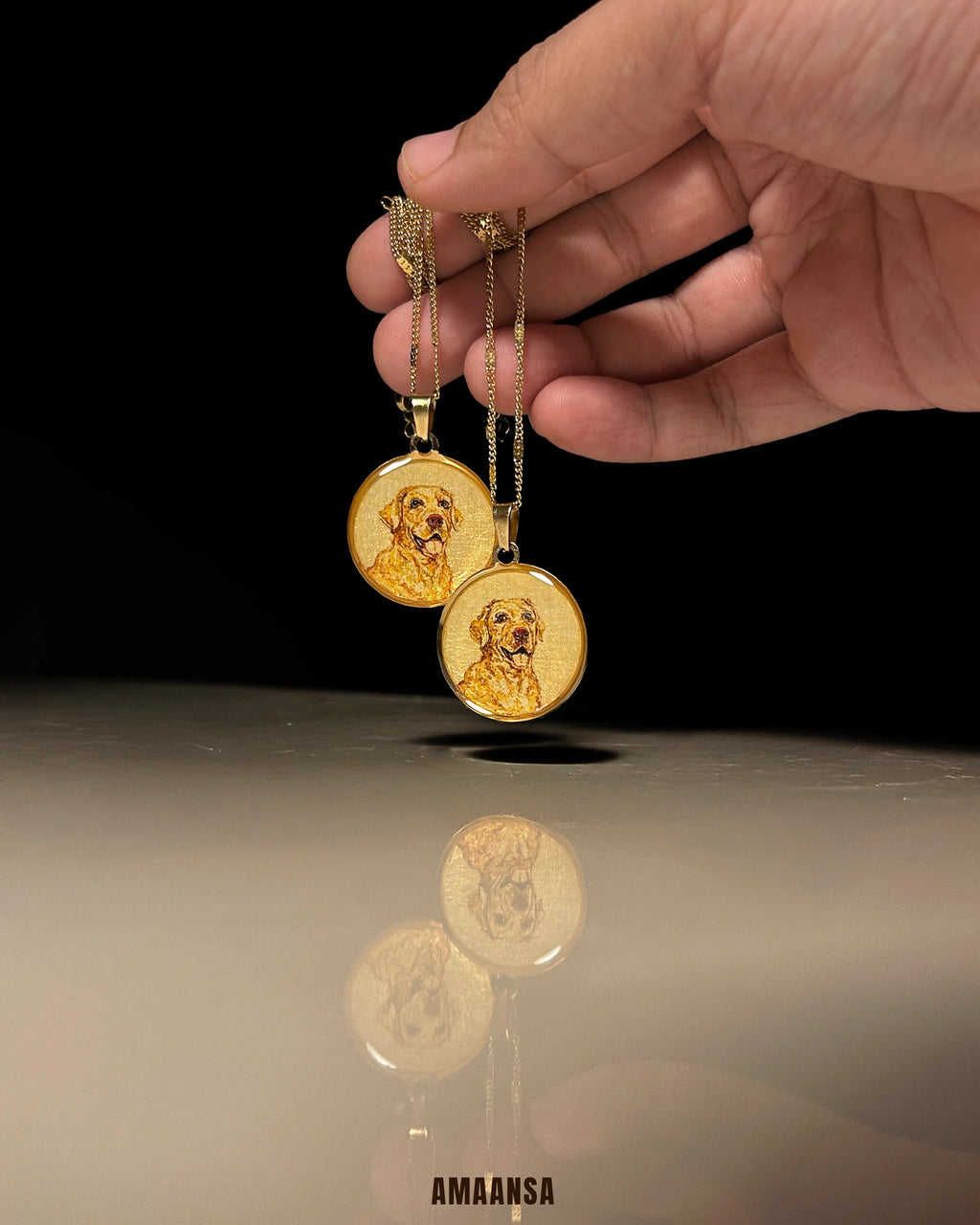 Custom Pet Portrait Pendant Premium 18k gold plated - Handpainted Miniature Art