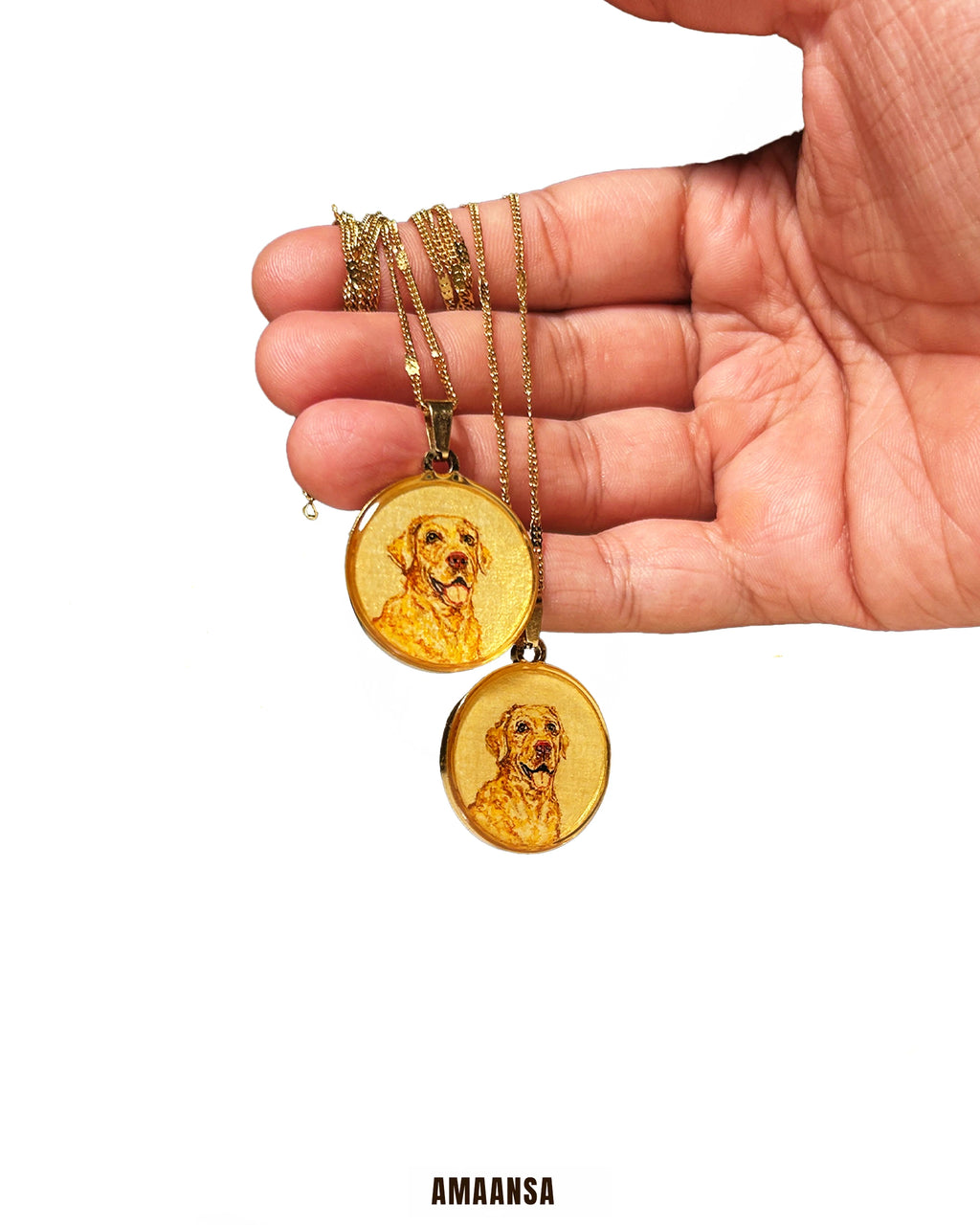 Custom Pet Portrait Pendant Premium 18k gold plated - Handpainted Miniature Art