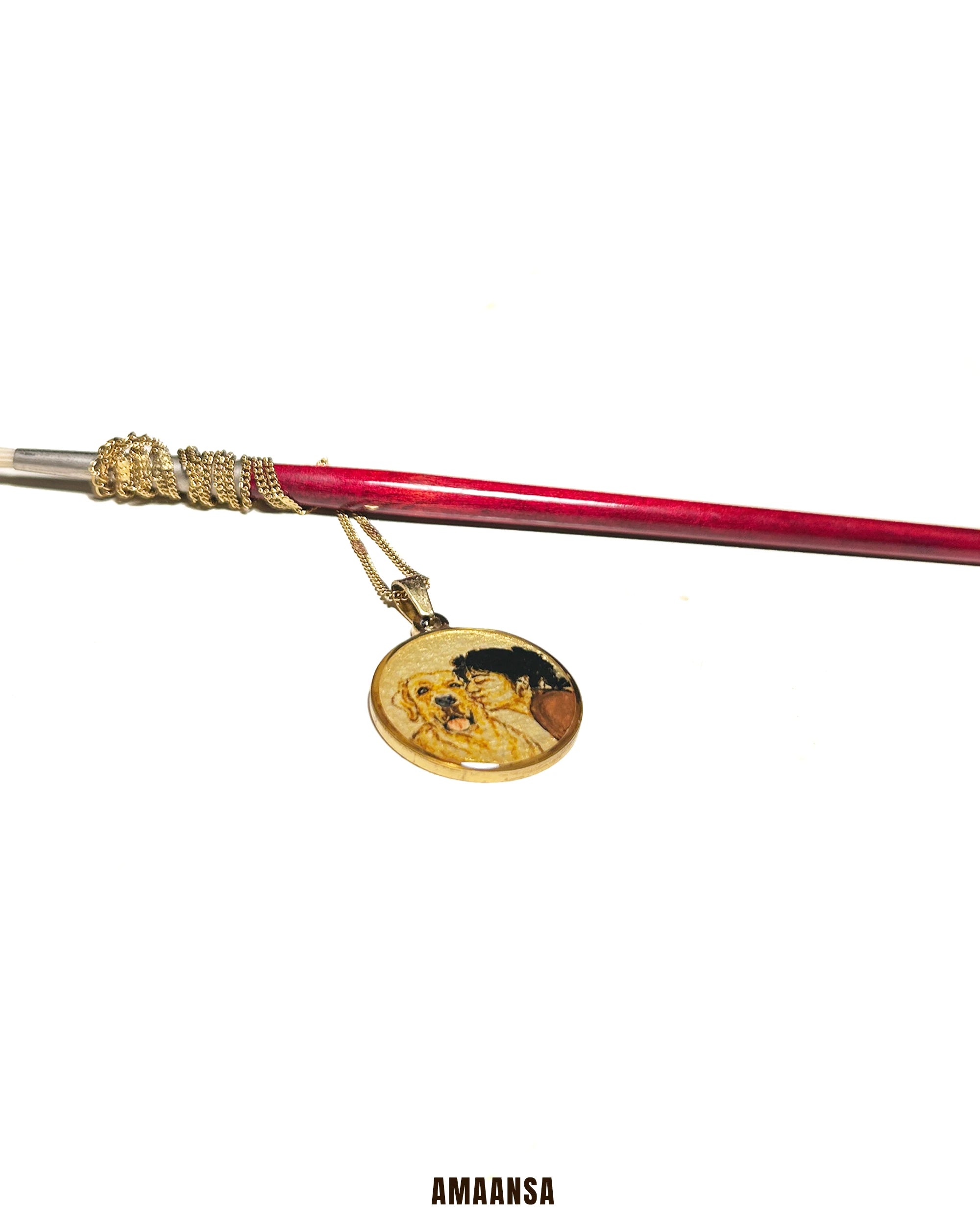 Custom Pet Portrait Pendant Premium 18k gold plated - Handpainted Miniature Art