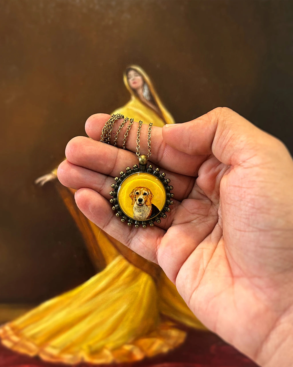 Vintage Styled: One Pet Face- HandPainted Pet Memory Pendant: [Made-to-order]