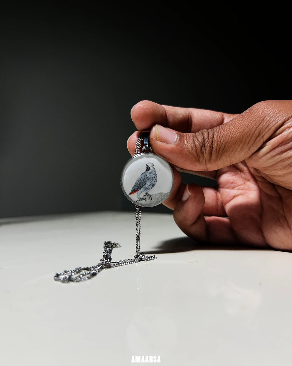 Premium SilveryWhite colour Stainless Steel Custom Pet Portrait Pendant - Handpainted Miniature Art