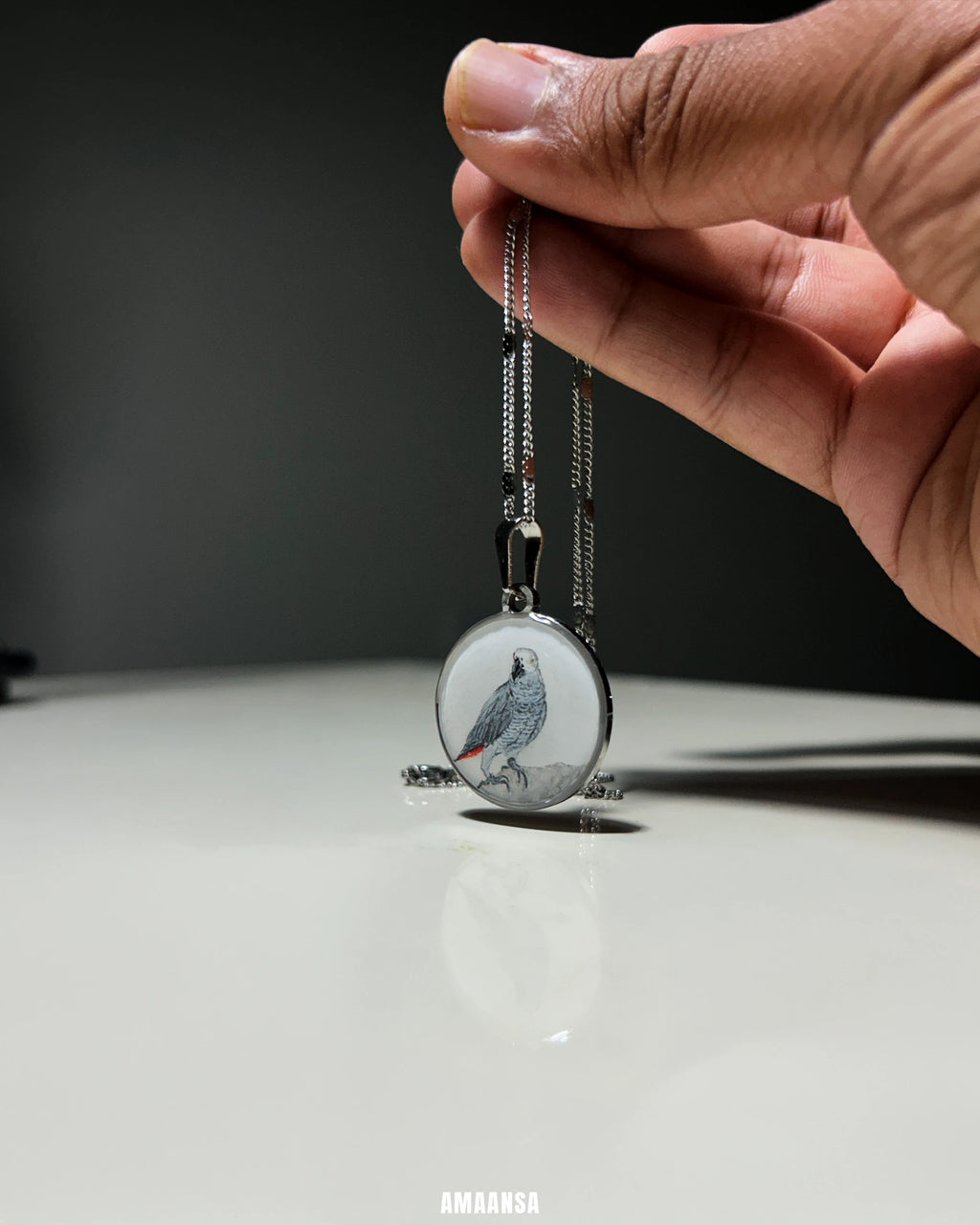 Premium SilveryWhite colour Stainless Steel Custom Pet Portrait Pendant - Handpainted Miniature Art