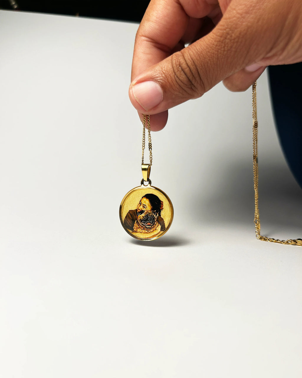 Custom Pet Portrait Pendant Premium 18k gold plated - Handpainted Miniature Art