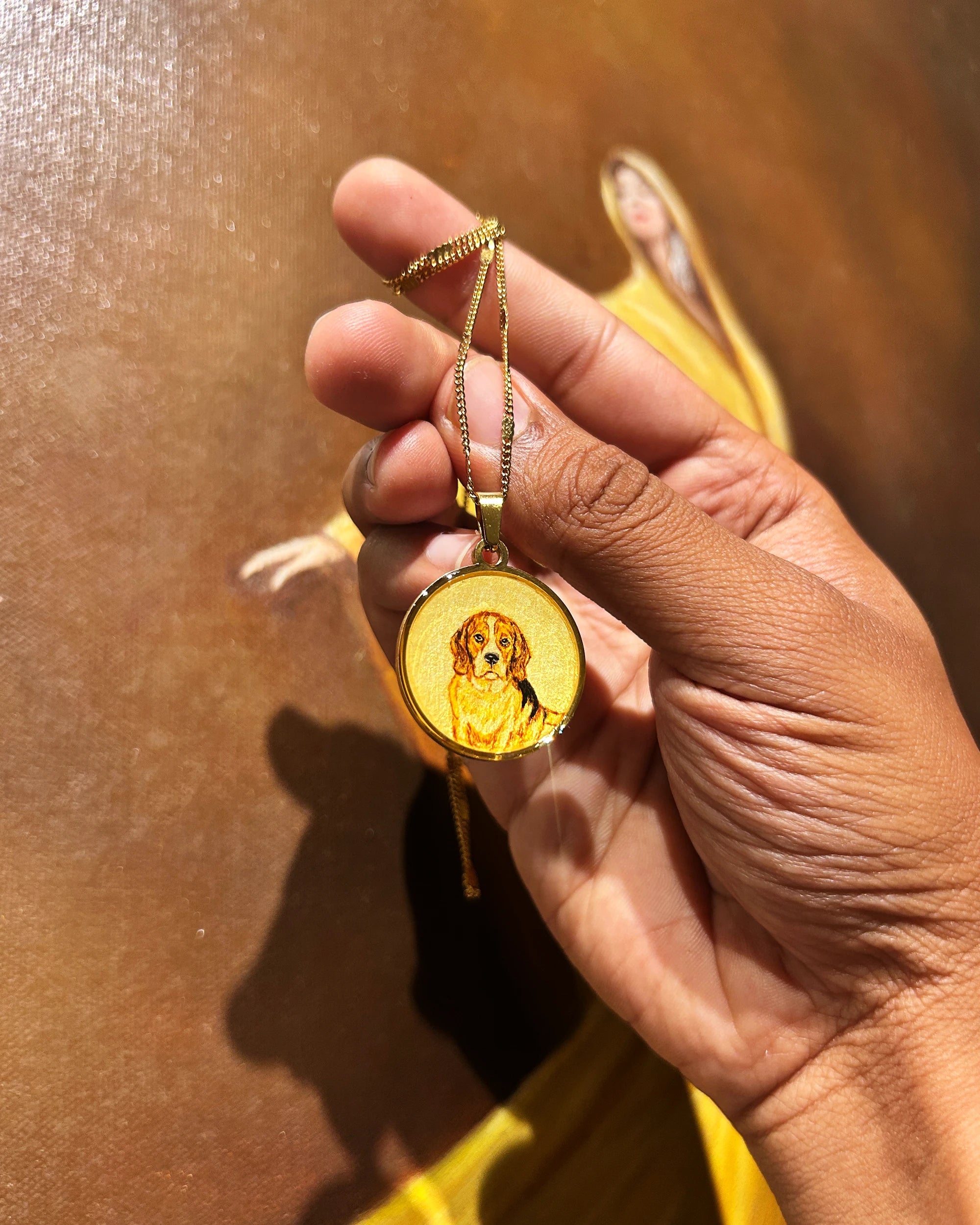 Custom Pet Portrait Pendant Premium 18k gold plated - Handpainted Miniature Art