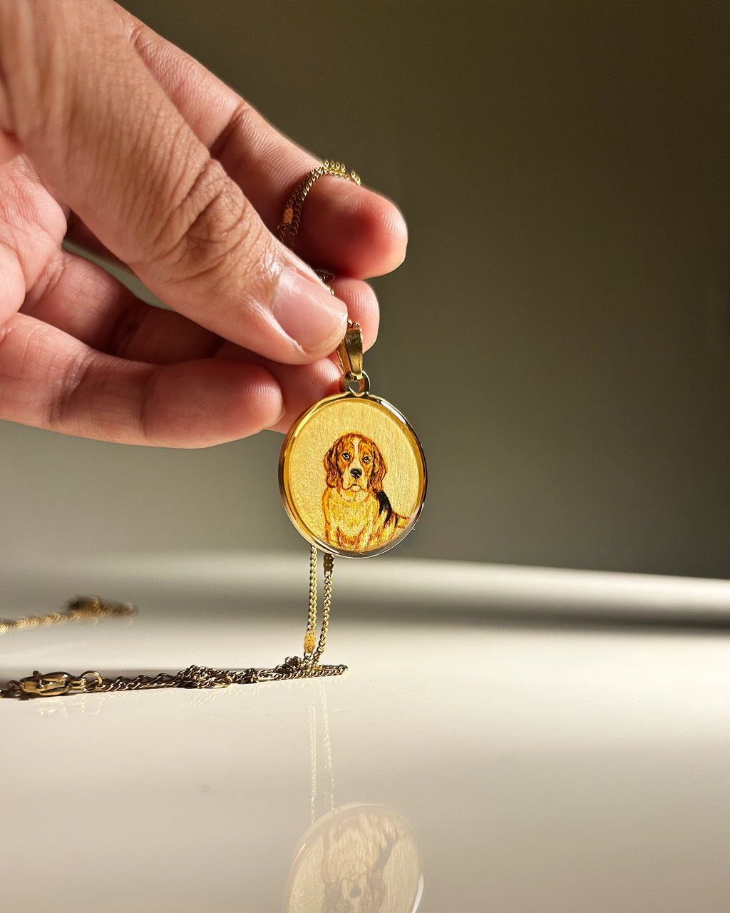 Custom Pet Portrait Pendant Premium 18k gold plated - Handpainted Miniature Art