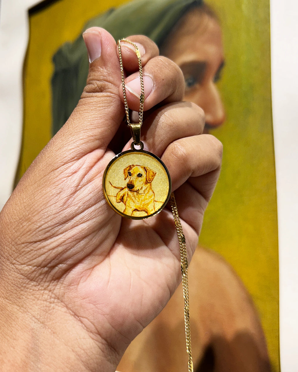 Custom Pet Portrait Pendant Premium 18k gold plated - Handpainted Miniature Art