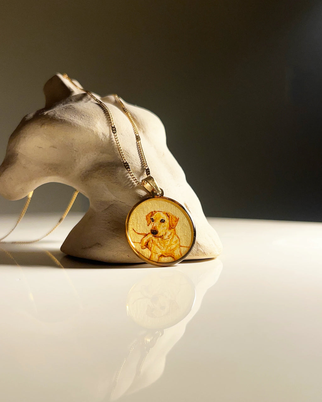 Custom Pet Portrait Pendant Premium 18k gold plated - Handpainted Miniature Art
