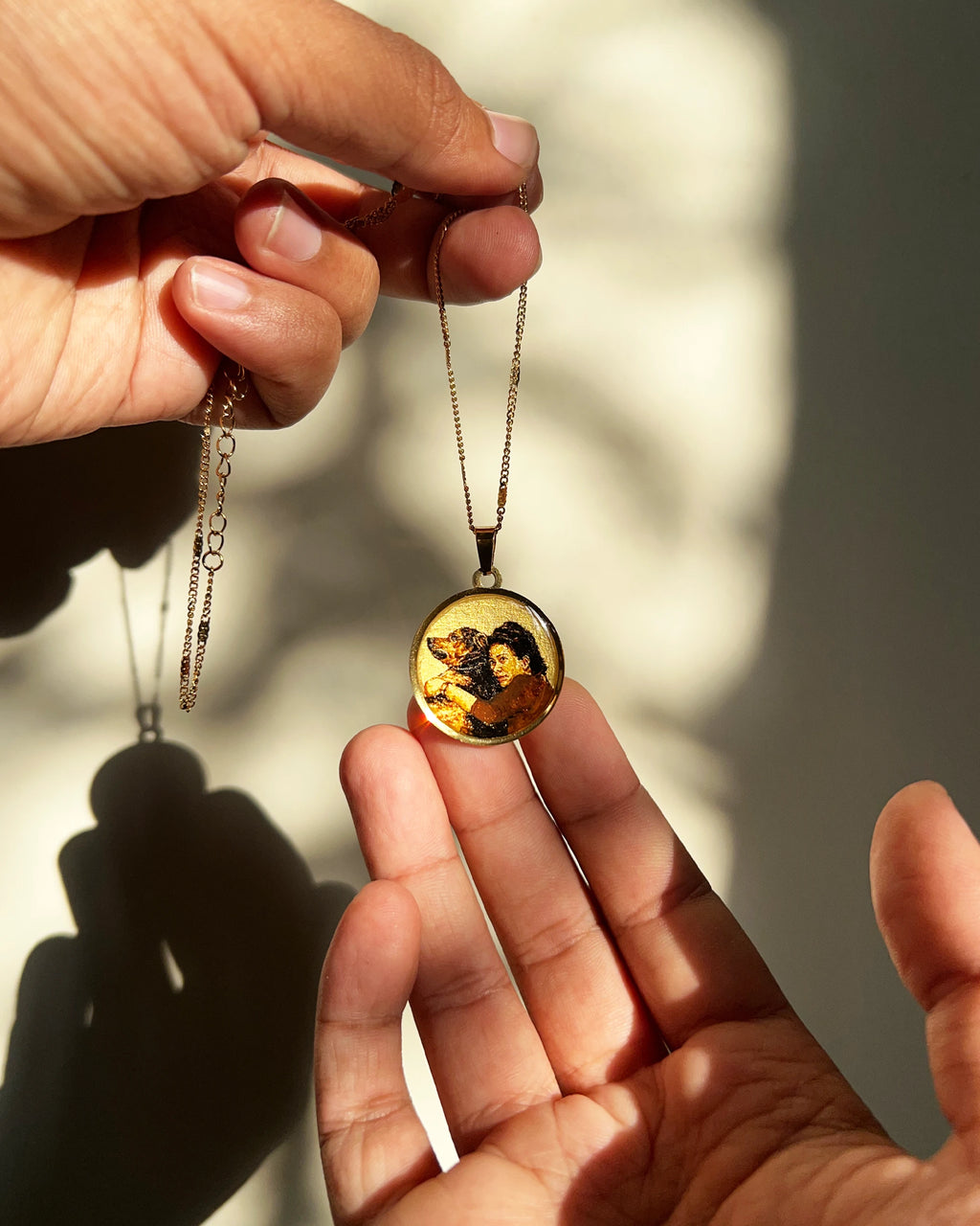 Custom Pet Portrait Pendant Premium 18k gold plated - Handpainted Miniature Art